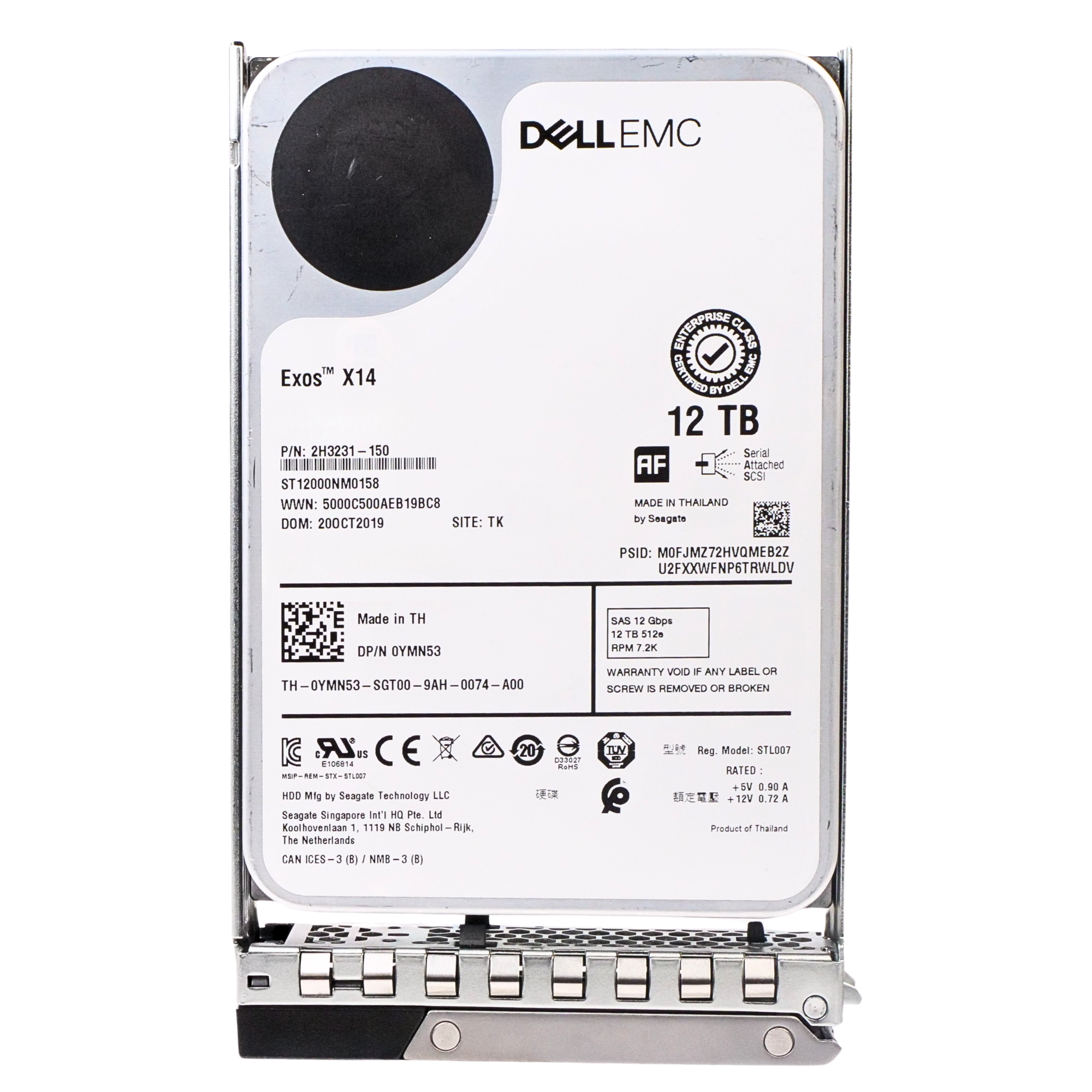 Dell G14 0YMN53 12TB 7.2K RPM SAS 12Gb/s 512e 256MB 3.5in Refurbished HDD