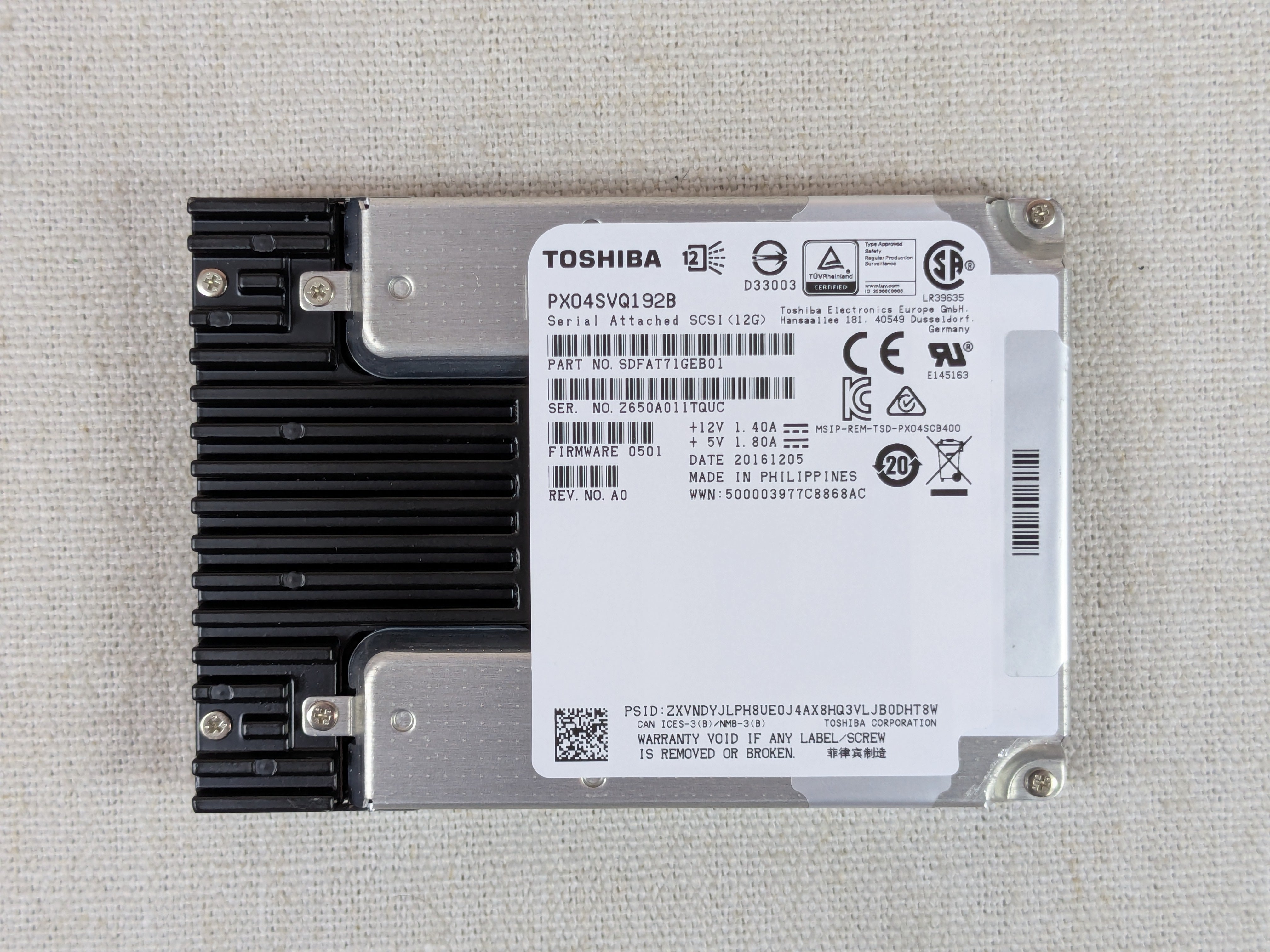 Toshiba PX04SVQ192B 1.92TB 12Gb/s 2.5" Mix Use SAS SSD SDFAT71GEB01