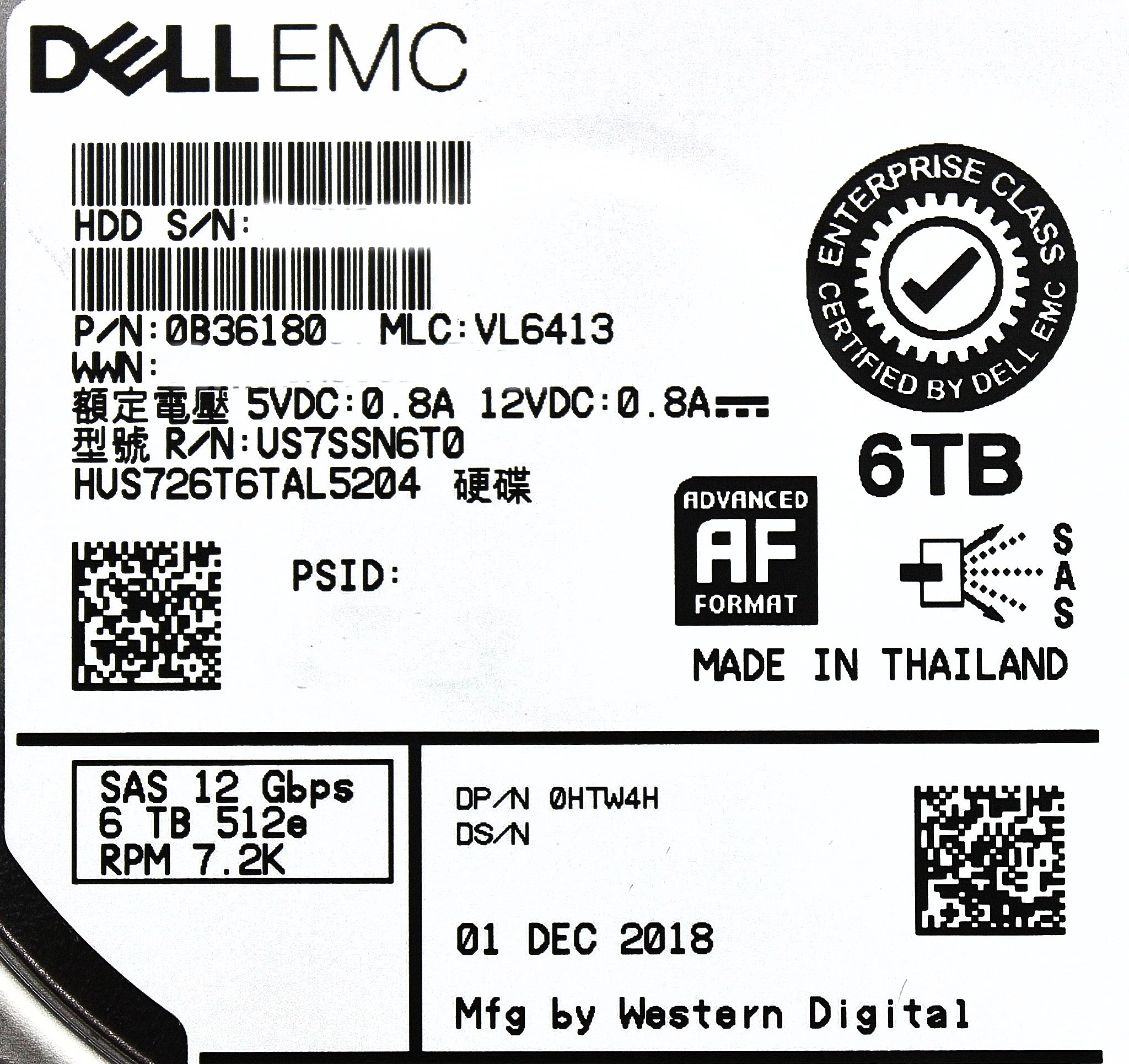 10GTEK HTW4H-CML 6TB 7.2K 3.5 SAS 12G Value level Firmware