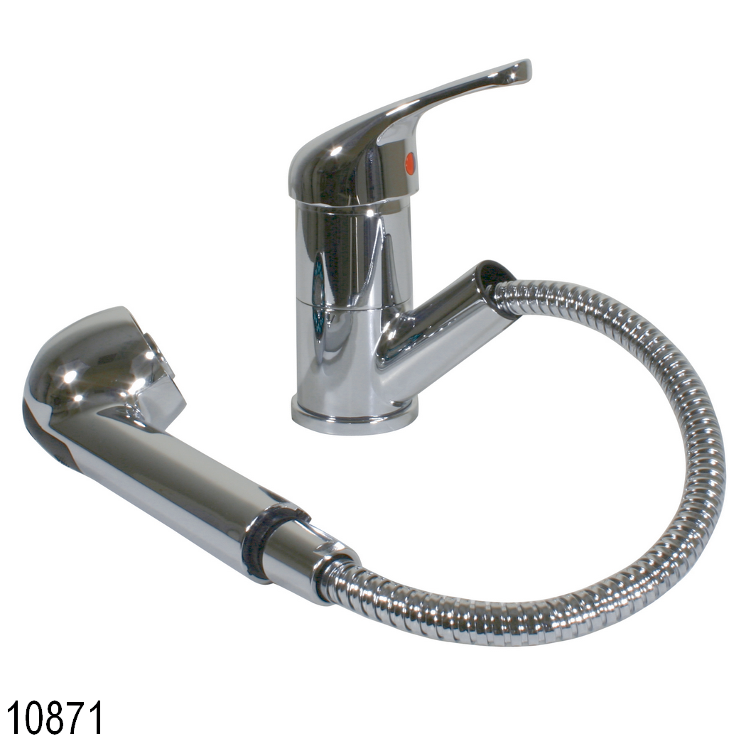 Scandvik 10871 Single Lever Galley Faucet w/ Pull-Out Sprayer, 5' Chrome-Flex Hose