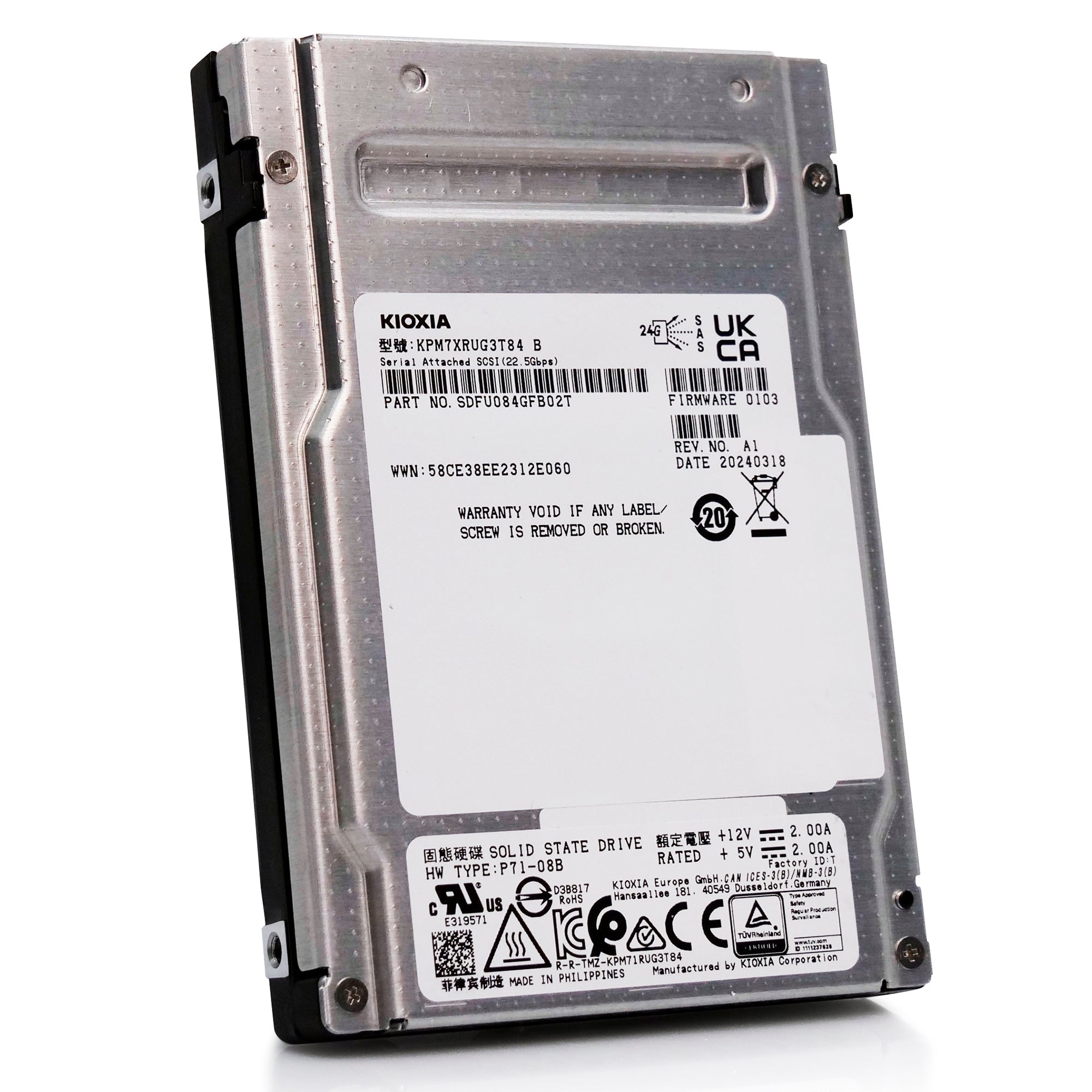 Kioxia PM7-R KPM7XRUG3T84 3.84TB 1DWPD SAS 24Gb/s 3D TLC 2.5in Solid State Drive
