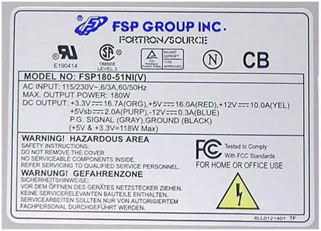 Alt view image 3 of 6 - FSP Group FSP180-51NIV 180 W Micro ATX Compaq, Gateway Replacement Power Supply - OEM