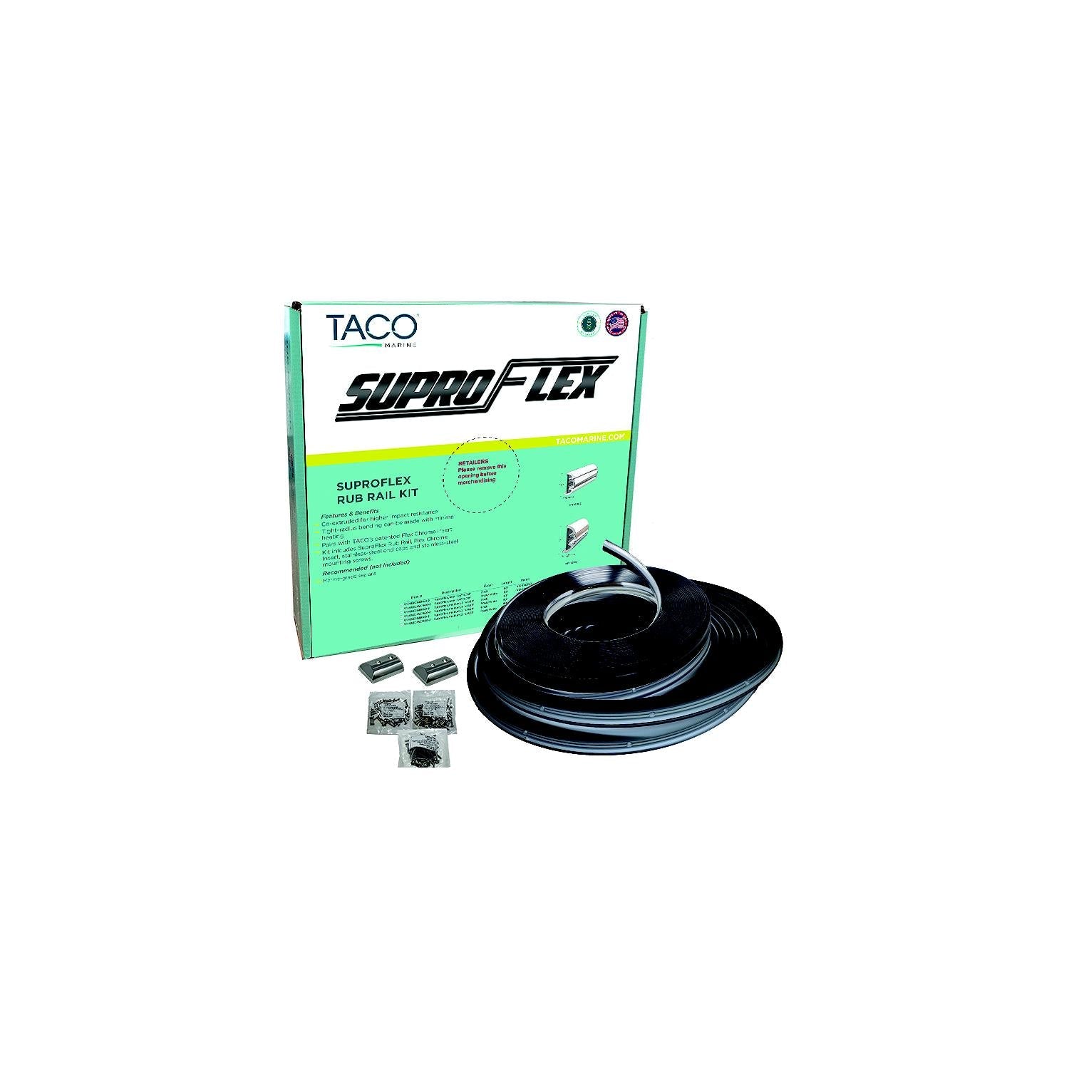 Taco Metals V11-9993BBK80-2 SuproFlex Rub Rail Kit, 2" x 1-1/4" Medium, Black, with Vinyl Overlay Insert