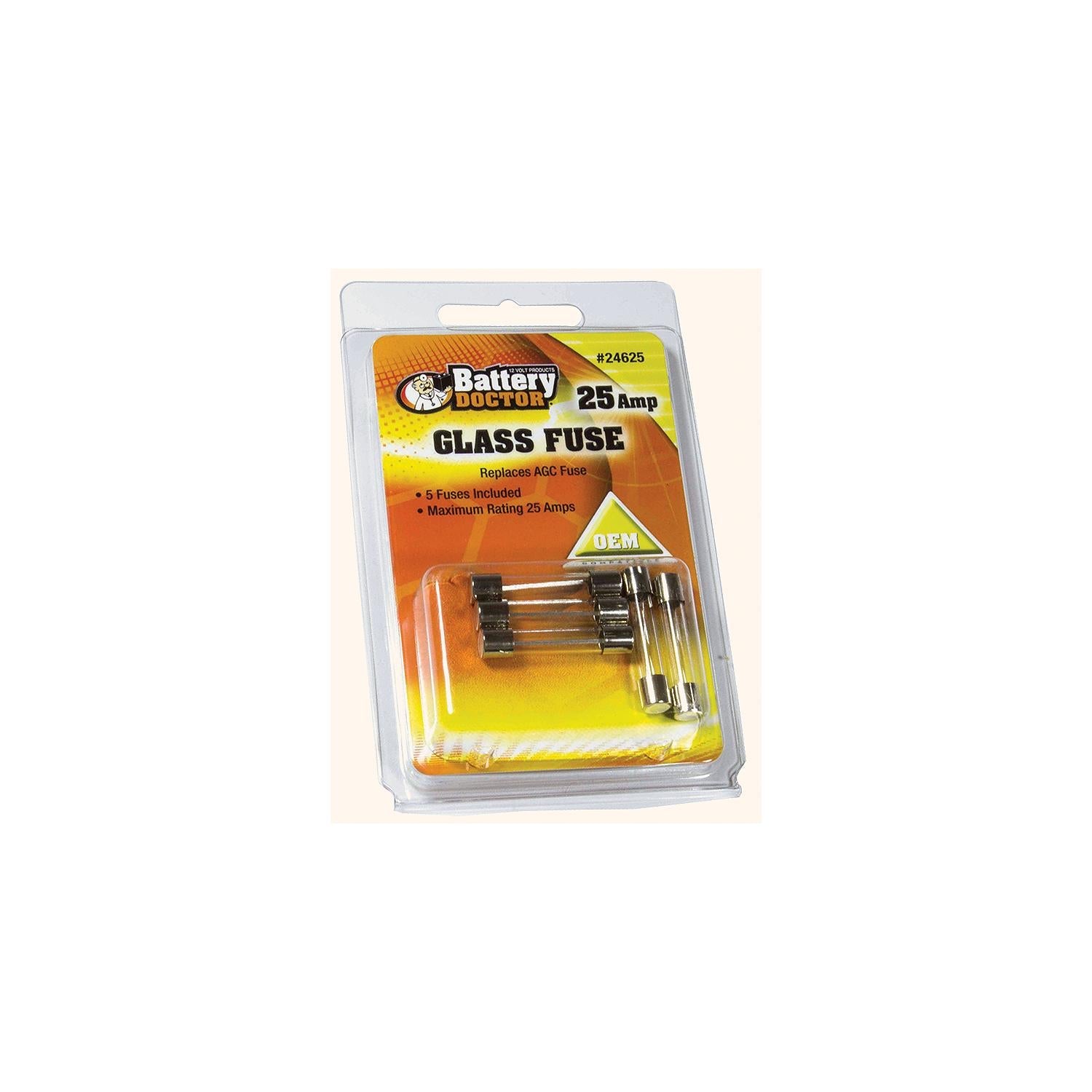 Wirthco 24625 Battery Doctor AGC Glass Fuse, 25A, 5/Pk