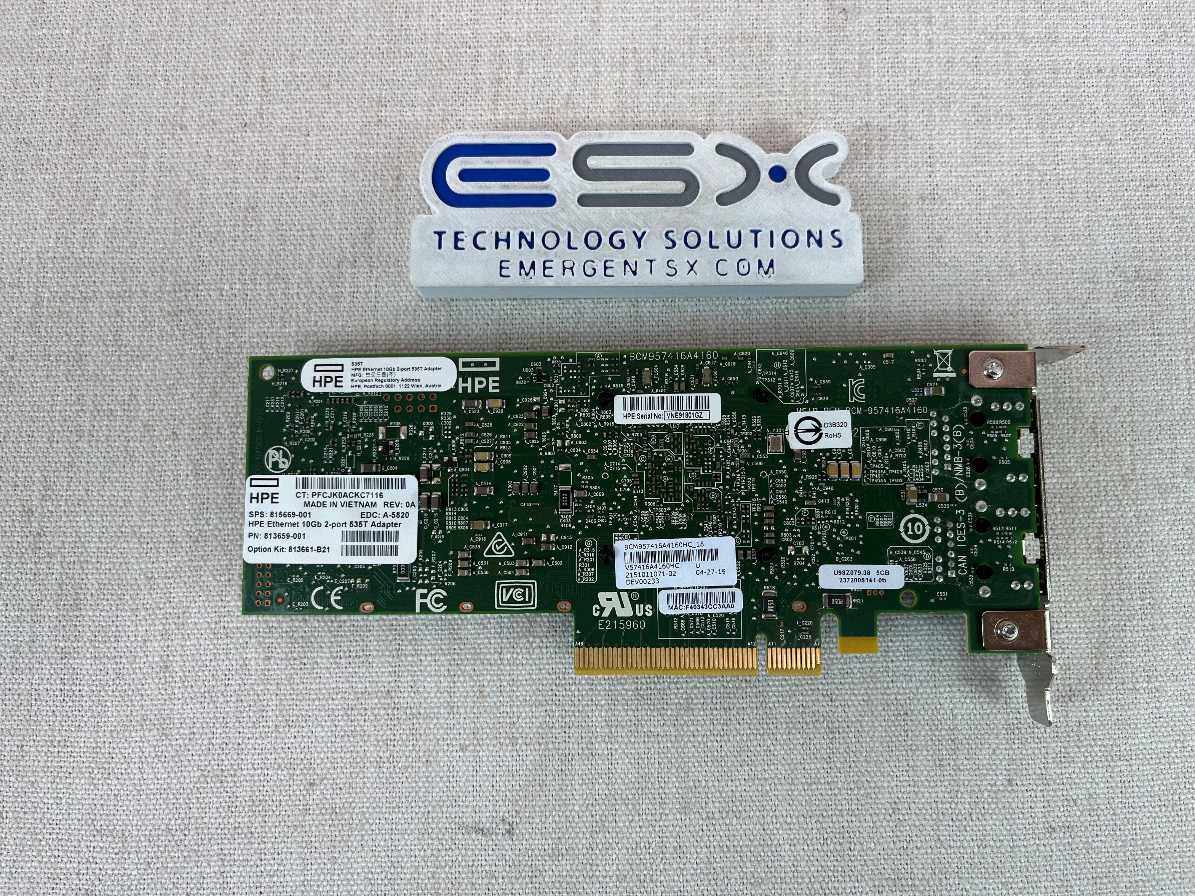 HPE 815669-001 Ethernet 10Gb 2port Base-T 535T Adapter 813661-B21