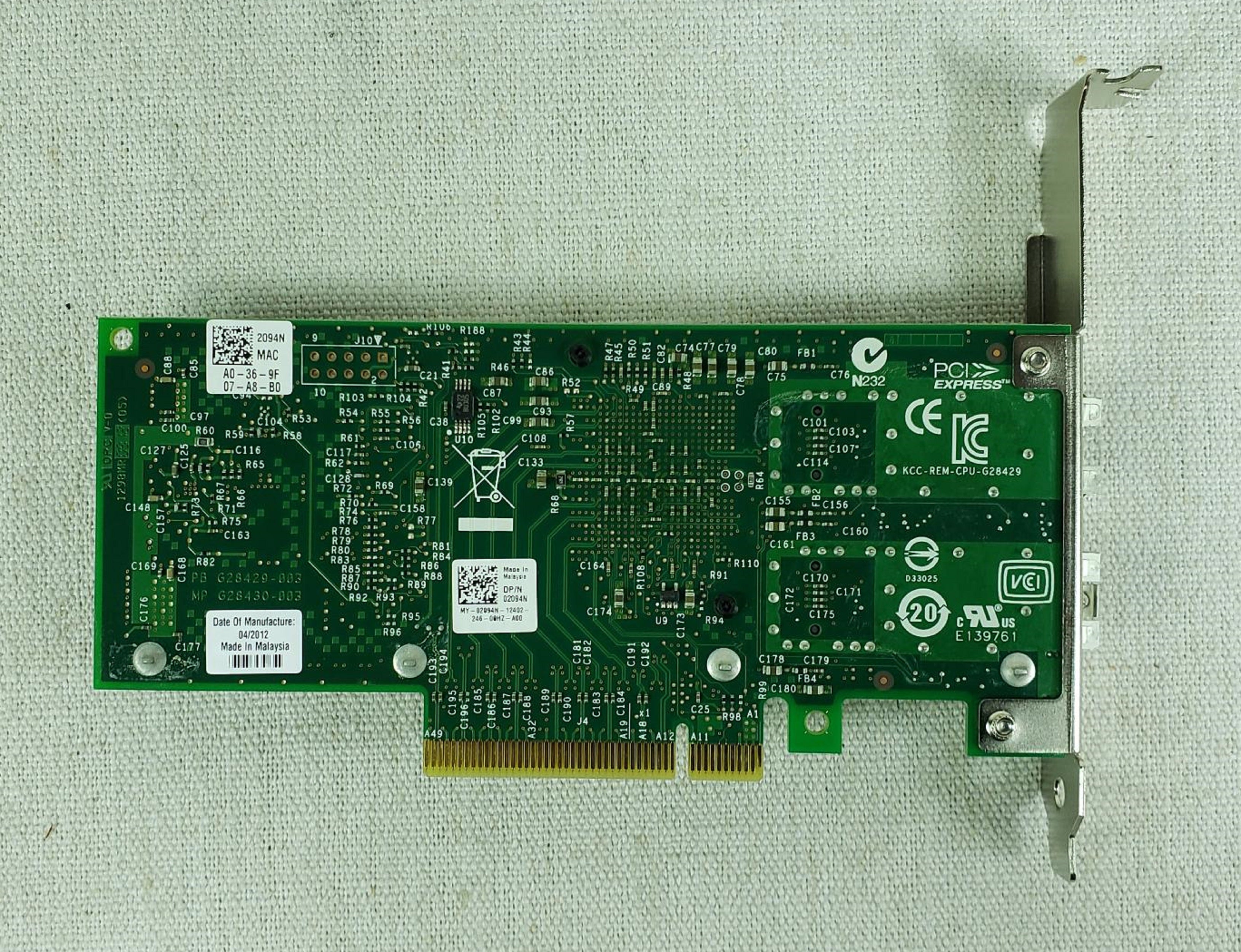 Dell 2094N Intel X520-DA2 Dual Port 10G SFP+ Converged Network Adapter