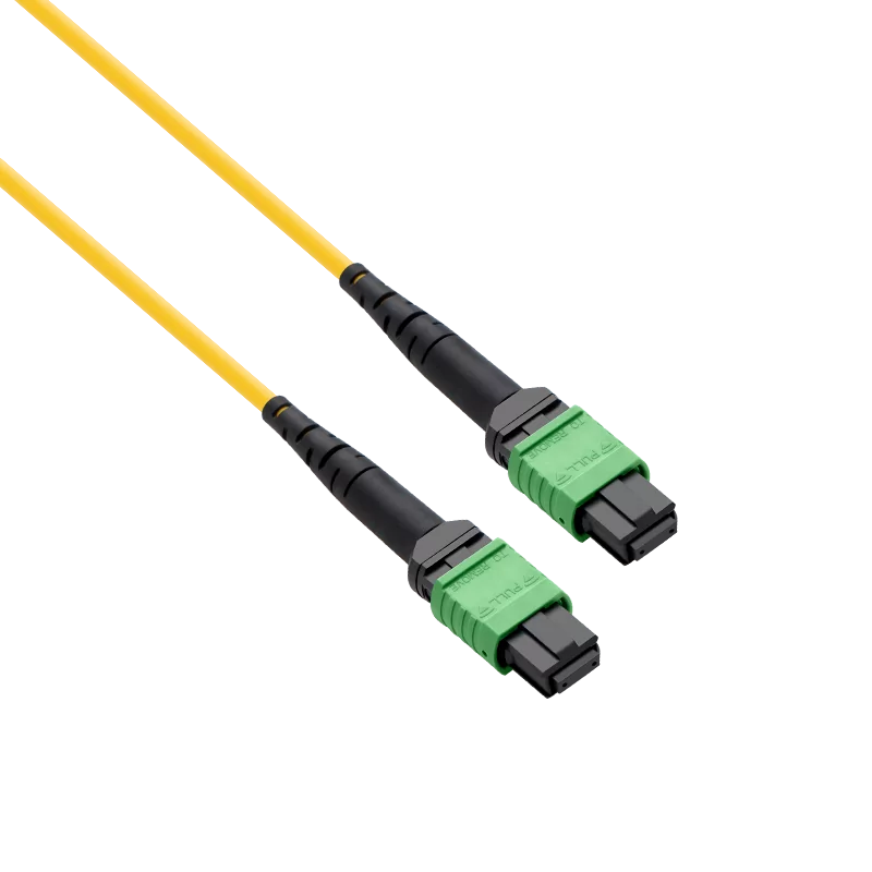 Pre-terminated MPO 2x2 Shuffle Breakout Cable, 16 Fibers, 2 x MPO-8 APC (Female) to 2 x MPO-8 APC (Female), Single Mode (OS2), Type 2, LSZH/OFNP, 0.35dB Max, Breakout 80cm, Yellow