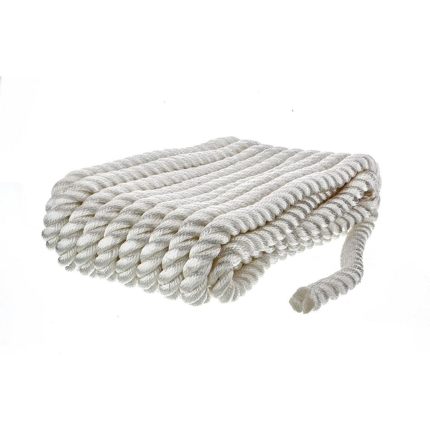 Seachoice 42631 3-Strand Twisted Nylon Dock Line, White, 3/4" x 25'
