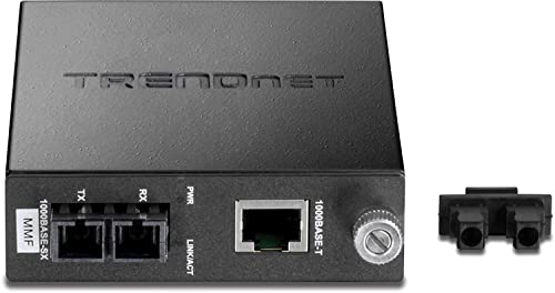 TRENDnet Intelligent 1000Base-T to 1000Base-SX Multi-Mode SC Fiber Media Converter, Up to 550M (1800 ft, Fiber to Ethernet Converter, 2Gbps Switching Capacity, Lifetime Protection, Black, TFC-1000MSC
