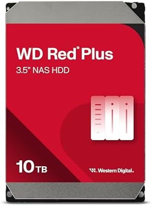 Western Digital 10TB WD Red Plus NAS Internal Hard Drive HDD - 7200 RPM, SATA 6 GB/s, CMR, 512 MB Cache, 3.5" - WD100EFGX|B0F4R3YCL6
