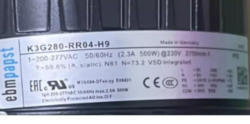 K3G280-RR04-H9 200/277V 2.3A 500W 2700RPM coolig Fan