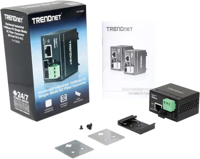 TRENDnet Hardened Industrial 100Base-FX Single-Mode SC Fiber Converter, (30 km, 18.6 Miles, IP40 Rated Housing, TI-F10S30
