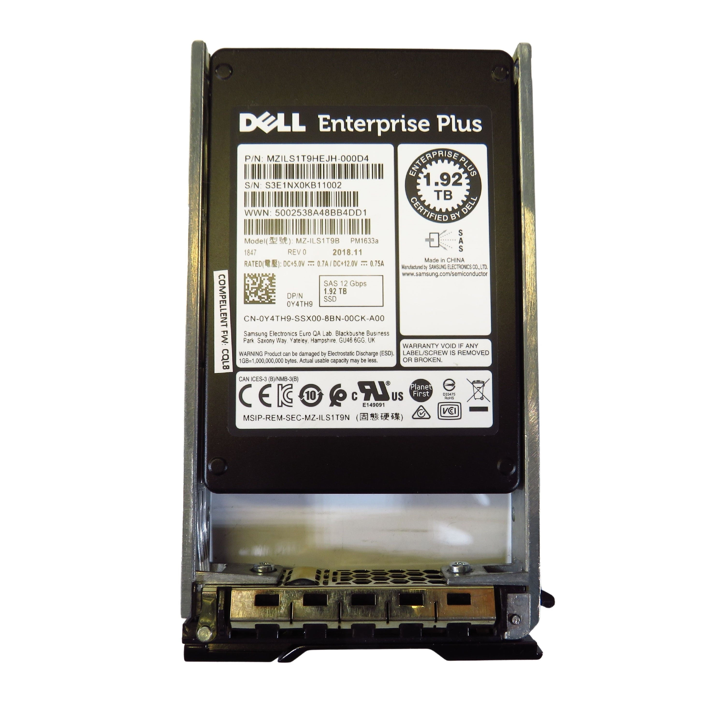 Compellent Y4TH9 1.92TB 2.5" SAS 12Gbps SSF SSD Solid State Drive (Refurbished)