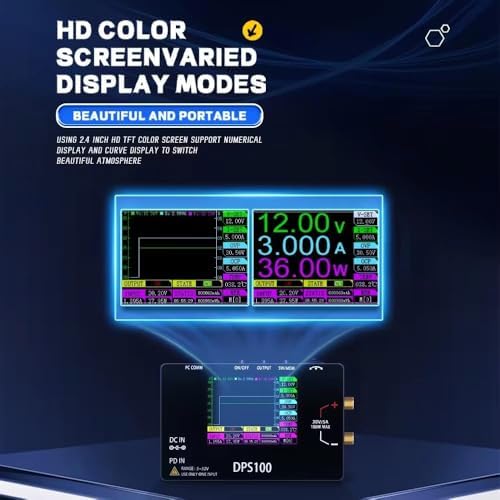 DPS100 Laboratory DC Power Supply, 30V 5A Adjustable, 100W max，with 2.4-inch IPS Display, <20mV Power Ripple, PD/QC/DC Input, Mini Portable Switching Power Supply (NO Power Adapter)|B0F25WQ89B