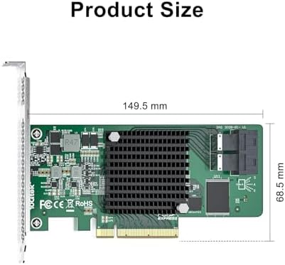 H!Fiber LSI SAS 9211-8i RAID Controller Card, 6Gb/s Internal SAS/SATA HBA Card, LSI 2008 Chip, PCI Express 2.0 X8, 2X SFF-8087 Ports|B0BKQDJLZ9