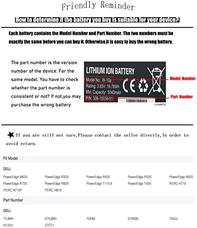 Replacement Battery for DELL PERC H710 H710P H810, PowerEdge M620 R320 R420 R520 R620 R720 R820 T110 II|B07KSPR17Q