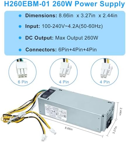 Upgraded H260EBM-01 260W Power Supply PSU Compatible with Dell Optiplex 3050 3060 3050M 3080 5080 5050 5060 7050 7060 7080 5090 7090 7080MT WYHR8 JJ4YW L260EBM-01 H260EBM-01 Switching Power Supply|B0DMW5H8YK