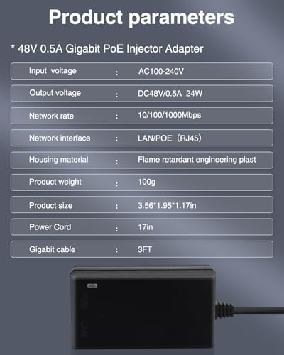 Gigabit PoE Injector 48V Power Over Ethernet Supply Adapter 10/100/1000Mbps IEEE 802.3at/af RJ45 Compliant for Camera IP Phone PoE Switch and More PoE Devices with 3FT Cat 6 Gigabit Ethernet Cable|B0F9XBG8RT