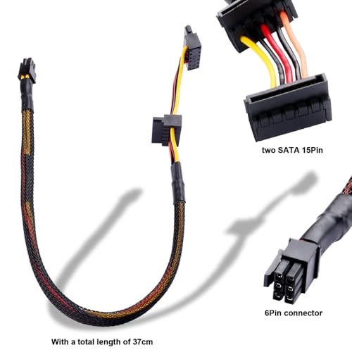 ELFJMZP Small 6Pin to Dual SATA 15Pin Power Cable for Dell Vostro (3650/3653/3655/3252/V3668/3268/3660/3250) & Inspiron Desktops, 18AWG Pure Copper, 37cm Length, 6cm SATA Spacing - SSD Expansion|B0FRN521J9