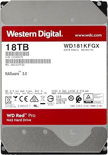 Western Digital WD Red Pro Internal Hard Drive 18 TB CMR 3.5 inch SATA 7200 RPM 512MB NAS WD181KFGX-AJP Eco Package|B0DRJPSPGW