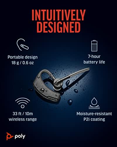 Poly Voyager Legend Wireless Headset (Plantronics) - Single-Ear Bluetooth w/Noise-Canceling Mic - Voice Controls - Mute & Volume Buttons - Ergonomic Design -Connect to Mobile/Tablet via Bluetooth -FFP|B00DQ5NU76