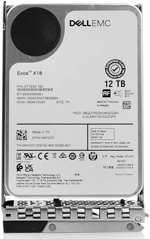Dell 12TB 7.2K RPM SAS 12Gb/s 512e 3.5in Enterprise PowerEdge Hard Drive for: R440 R750 R450 T150 R470 T560 T40 R250 R740 R640 T550 T350 R540 R840 ME4024 R650XS R550 R650 R350 R340 R660XS 0K29Y6 G16