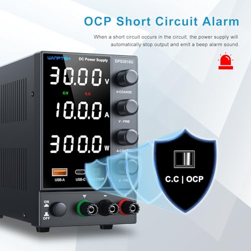 DC Power Supply Variable 0-30V 0-10A, Adjustable Switching Regulated Bench Power Supplies with Encoder Coarse & Fine Knob, 3.6A USB & Type-C Quick-Charge, OCP Overcurrent Protection