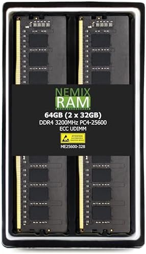 NEMIX RAM 64GB (2X32GB) DDR4 3200MHZ PC4-25600 2Rx8 1.2V CL22 288-PIN ECC Unbuffered UDIMM KIT|B084D9ZHR5