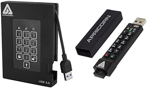 Apricorn 2TB Aegis Padlock Fortress FIPS 140-2 Level 2 Validated 256-Bit Encrypted USB 3.0 Hard Drive & Aegis Secure Key 3 NX 128GB 256-Bit Secure USB 3.0 Flash Drive, Black|B0BRZ5MHXZ