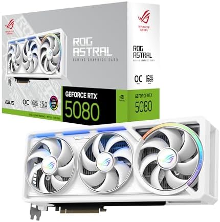 ASUS ROG Astral GeForce RTX™ 5080 OC Edition Gaming Graphics Card (PCIe® 5.0, 16GB GDDR7, HDMI®/DP 2.1, 3.8-Slot, 4-Fan Design, Axial-tech Fans, Patented Vapor Chamber, Phase-Change GPU Thermal pad