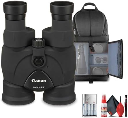 Canon 12x36 is III Image Stabilized Binoculars (9526B002) + Sling Backpack + AA Rechargeable Batteries + Cleaning Kit (Renewed)|B0DW4HF67S