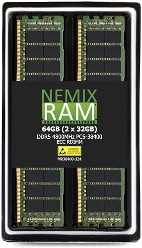 NEMIX RAM 64GB (1X64GB DDR5 4800MHZ PC5-38400 2Rx4 1.1V CL40 288-PIN ECC RDIMM Registered Server Memory Compatible with Dell PowerEdge R760xs Rack Server
