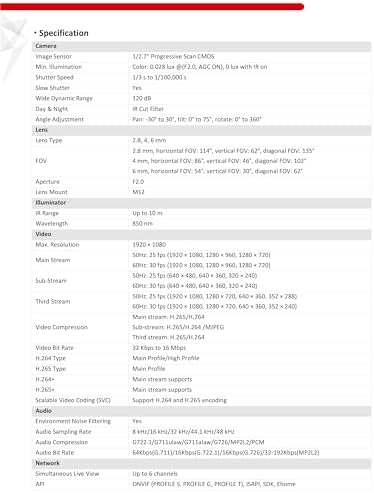 DS-2CD2523G0-IS, 1080P 2MP 4MM Lens MINI POE IP Compact Dome Camera, H.265+ Compression, Day/Night, 120dB True WDR, Support Audio & Alarm, IP66 Standard, IK08, 10M IR Distance, Work with iVMS-4200|B0FQJJKCBN