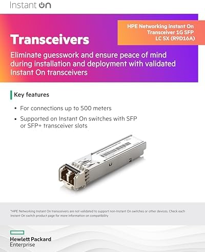 HPE Networking Instant On 1G SFP LC SX Transceiver for Connections Up to 500 Meters (R9D16A)|B09P1K5CC8