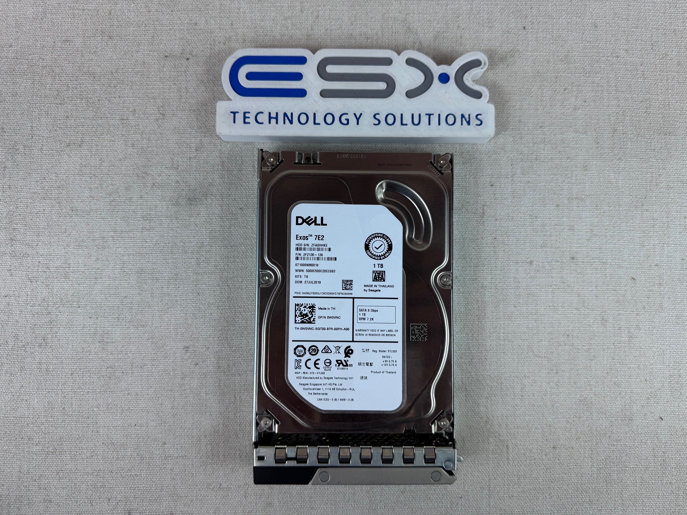 Dell W0VNC 1TB 7.2k 6Gb/s 3.5" SATA Hard Drive ST1000NM0018 w/ 14G tray