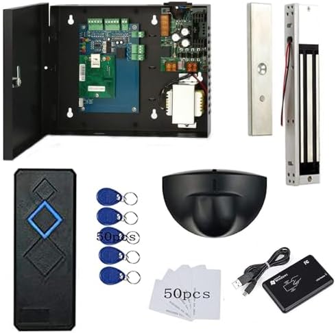 MENGQI-CONTROL 2 Door Access Control Board System 110-240V Power Supply Box North American ANSI Electric Strike Lock RFID Reader Enroll USB Reader RFID Card & Key Fobs,Phone APP Remotely Open Door