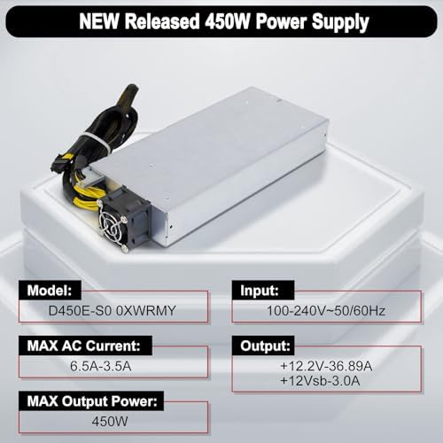 LXun Upgraded D450E-S0 0XWRMY 450W Power Supply DPS-450AB-6 A(01F Compatible with Dell PowerEdge R440 Server Power Supply Replacement for DPS-450AB-6A XWRMY Connector: 18pin+2 * 10p+8pin
