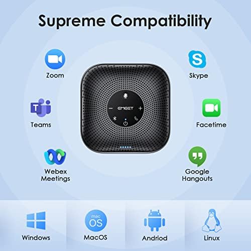 EMEET Conference Speakerphone M0 Plus, 4 AI Mics 360° Voice Pickup, Noise Reduction, USB C Speaker, Bluetooth Conference Speaker for 8 People w/Daisy Chain for 16 Compatible with Leading Software|B0BVZLS5GZ