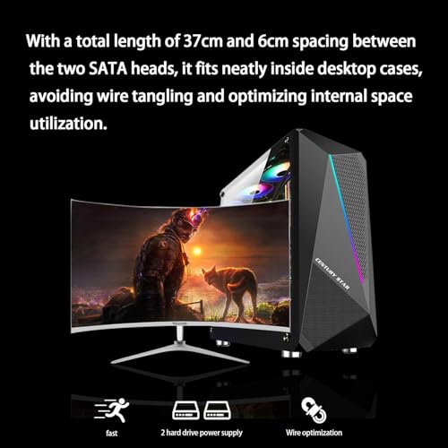 ELFJMZP Small 6Pin to Dual SATA 15Pin Power Cable for Dell Vostro (3650/3653/3655/3252/V3668/3268/3660/3250) & Inspiron Desktops, 18AWG Pure Copper, 37cm Length, 6cm SATA Spacing - SSD Expansion|B0FRN521J9