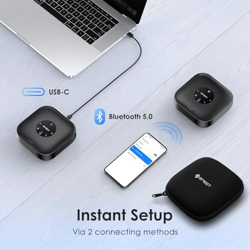 EMEET Conference Speakerphone M0 Plus, 4 AI Mics 360° Voice Pickup, Noise Reduction, USB C Speaker, Bluetooth Conference Speaker for 8 People w/Daisy Chain for 16 Compatible with Leading Software|B0BVZLS5GZ