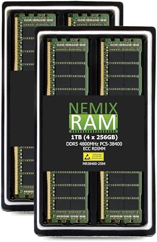 NEMIX RAM 128GB (4X32GB DDR5 4800MHZ PC5-38400 2Rx8 1.1V CL40 288-PIN ECC RDIMM Registered Server Memory KIT Compatible with Dell PowerEdge R760 Rack Server