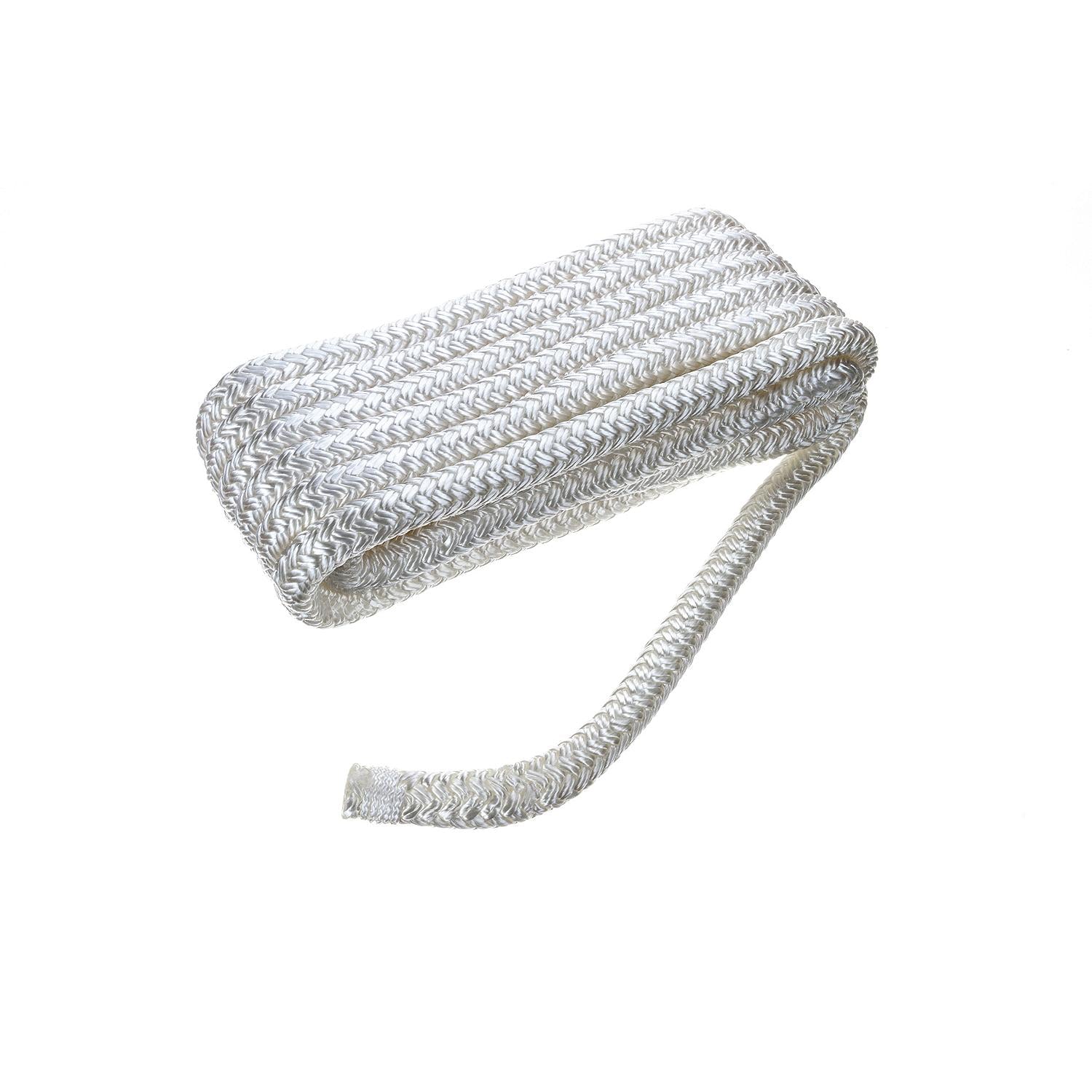 Seachoice Double-Braid Nylon Dock Line w/ Eye Splice, Pre-Shrunk, Heat Stabilized, 1/2 In. X 15 Ft., White