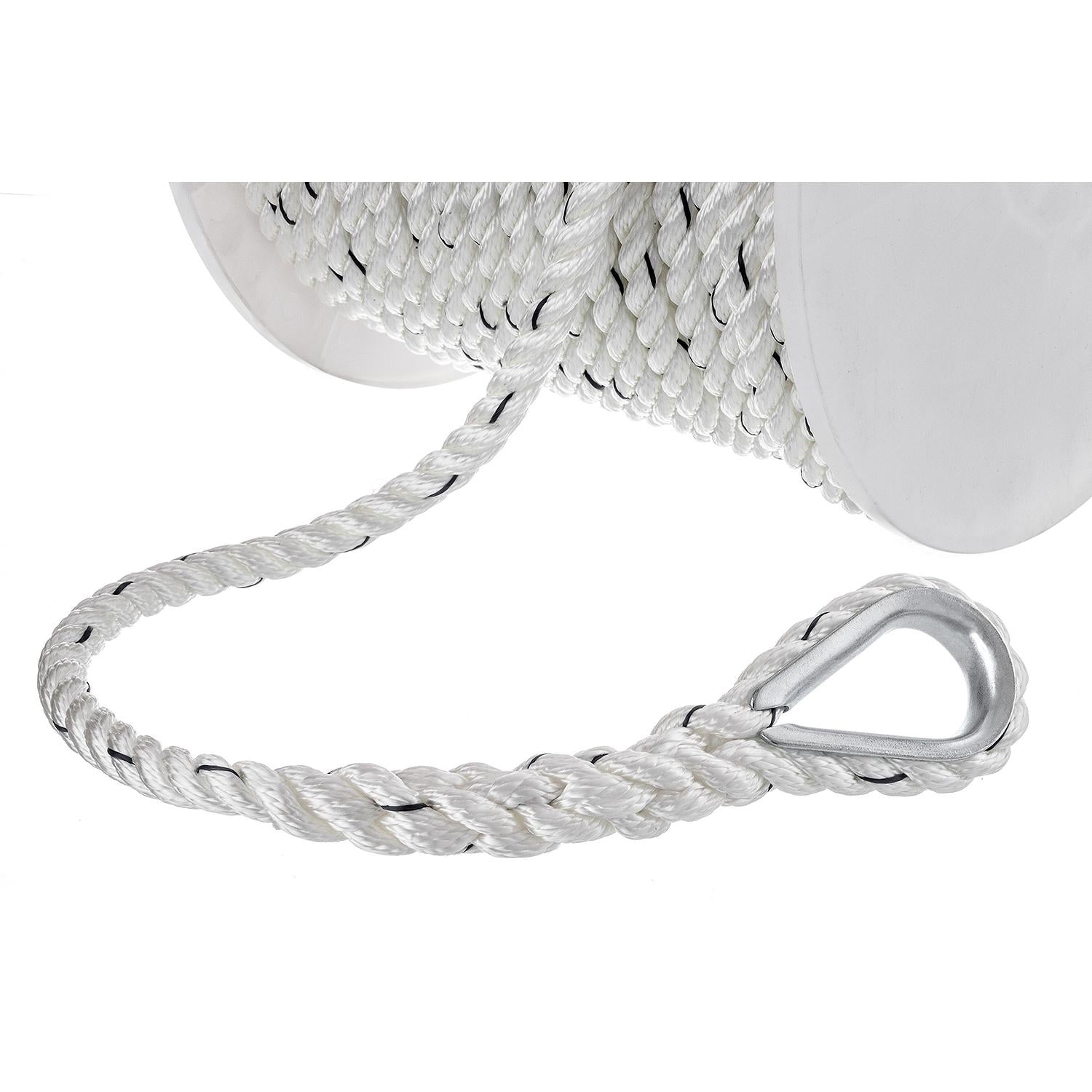Seachoice 47751 Premium 3-Strand Twisted Nylon Anchor Line White w/ Blue Tracer, 1/2" x 200'
