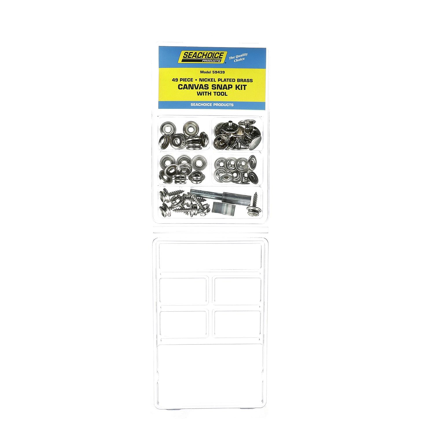 Seachoice KP7260SC 59439 Nickel Plated Brass Canvas Snap Kit With Tool 48 Piece