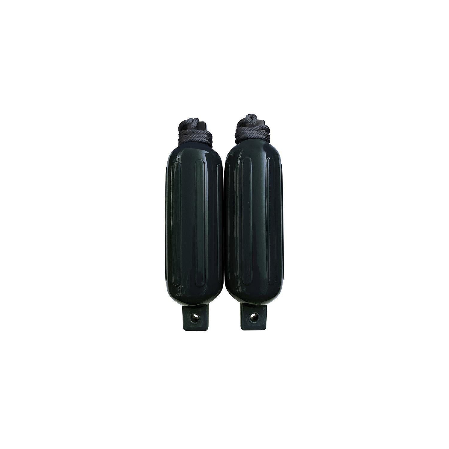 Seachoice DE77236S Black Twin Eye Ribbed Fender Kit, (2) 6.5" x 23" Fenders and (2) 3/8" x 5' Fender Lines