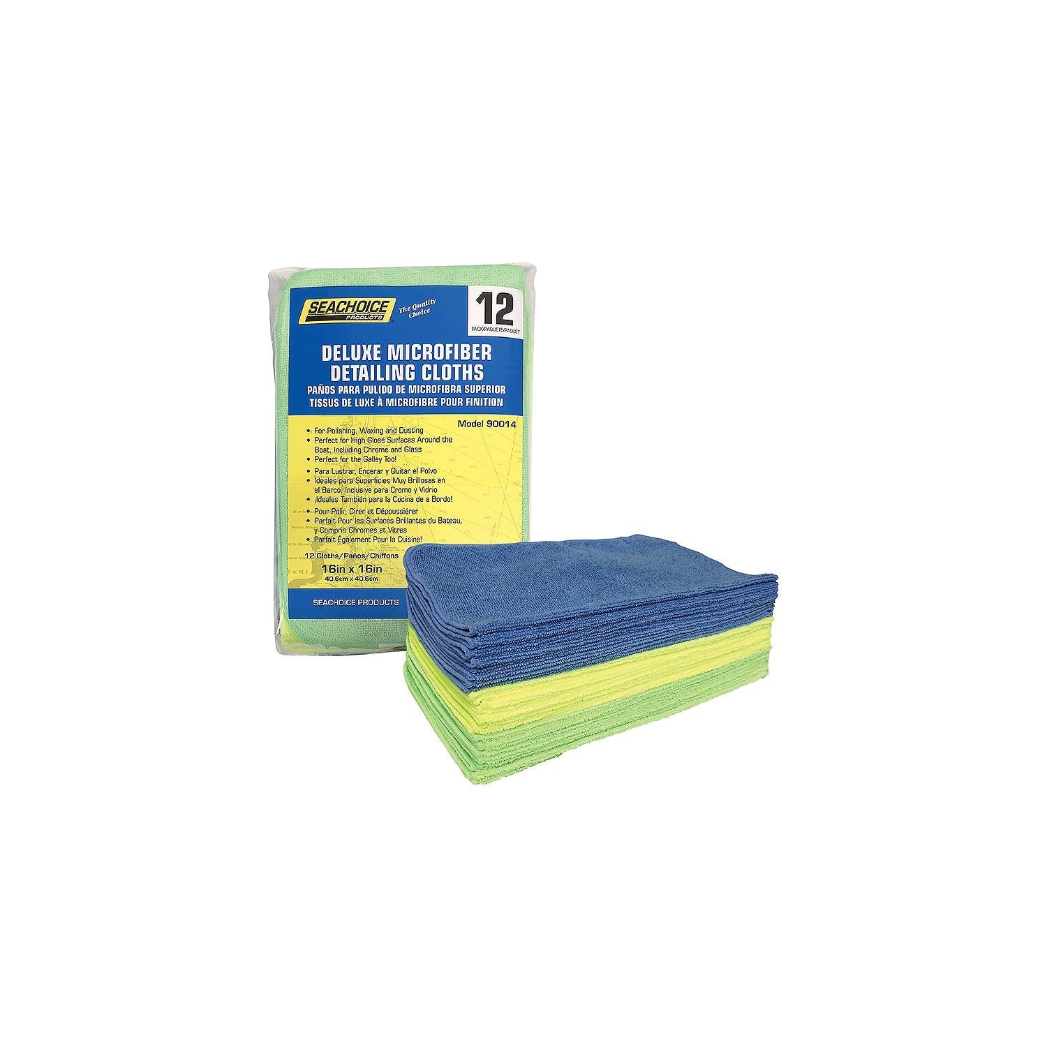 Seachoice W-90014-SC Deluxe Microfiber Detailing 16" x 16" Cloths, 12-ct. Pack