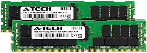 A-Tech 64GB Kit (2x32GB DDR4 2400MHz PC4-19200 ECC RDIMM 2Rx4 Dual Rank 1.2V ECC Registered DIMM 288-Pin Server & Workstation RAM Memory Upgrade Modules (A-Tech Enterprise Series