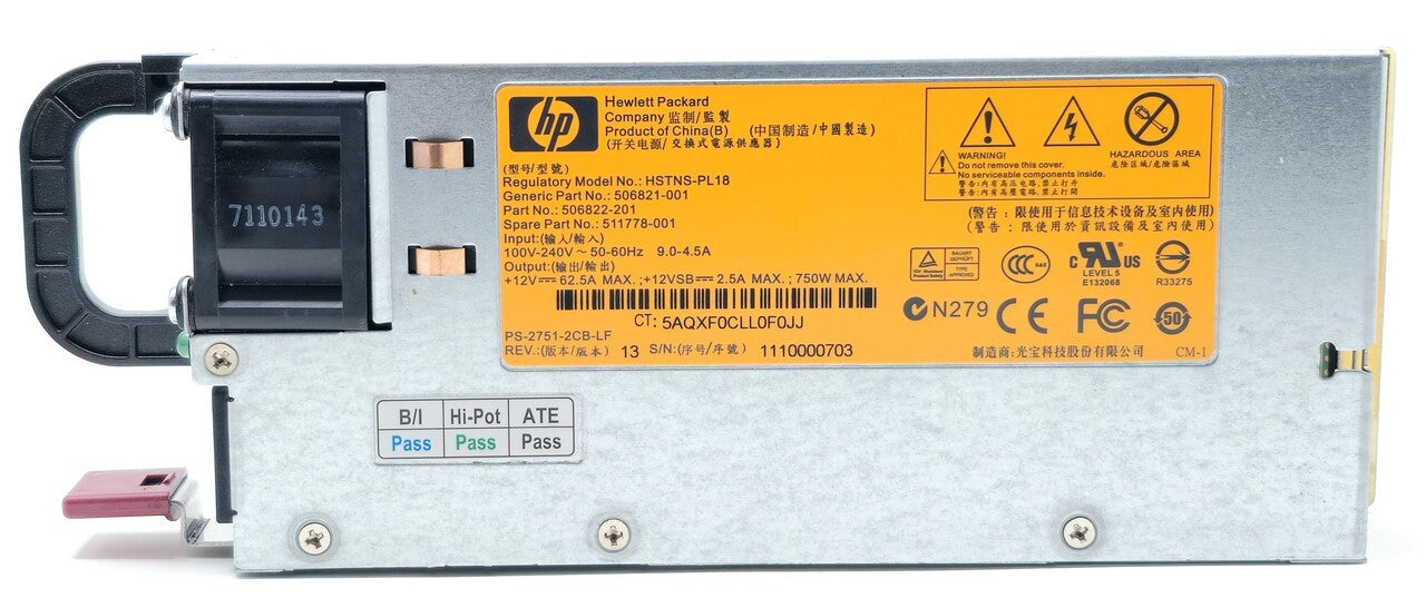 HP 506821-001 - 750W High Efficiency Common Slot CS Hot Plug Power Supply for HPE ProLiant DL180 DL360 DL370 DL380 DL385 ML370 G6 G7 G8