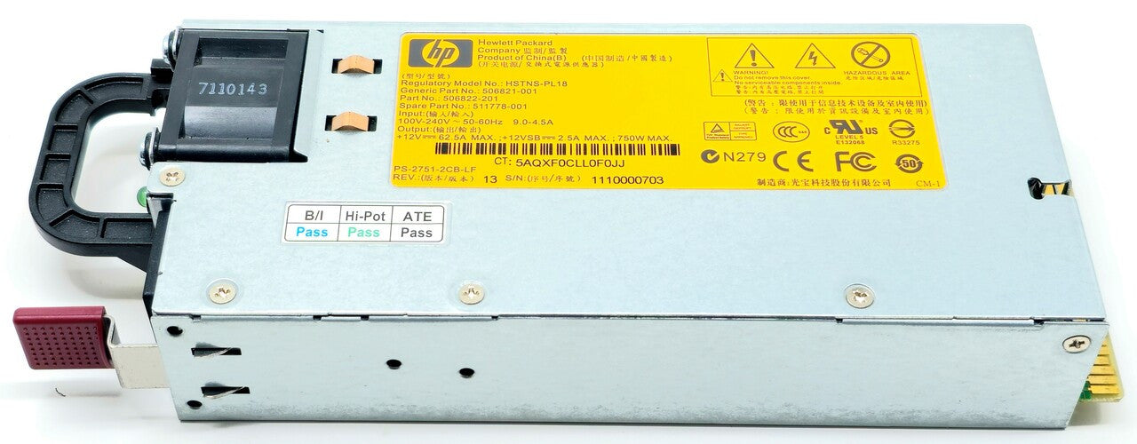 HP 506821-001 - 750W High Efficiency Common Slot CS Hot Plug Power Supply for HPE ProLiant DL180 DL360 DL370 DL380 DL385 ML370 G6 G7 G8