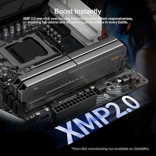 Netac DDR4 DRAM 32GB Kit (2x16GB) 3200MHz XMP 2.0 Dual Channel RAM CL16 (PC4-25600) 1.35V 288-Pin Upgraded Aluminum Heat Sink Ideal for Gaming Computer Upgrade - Shadow III Series Black|B0G1MMT6FQ
